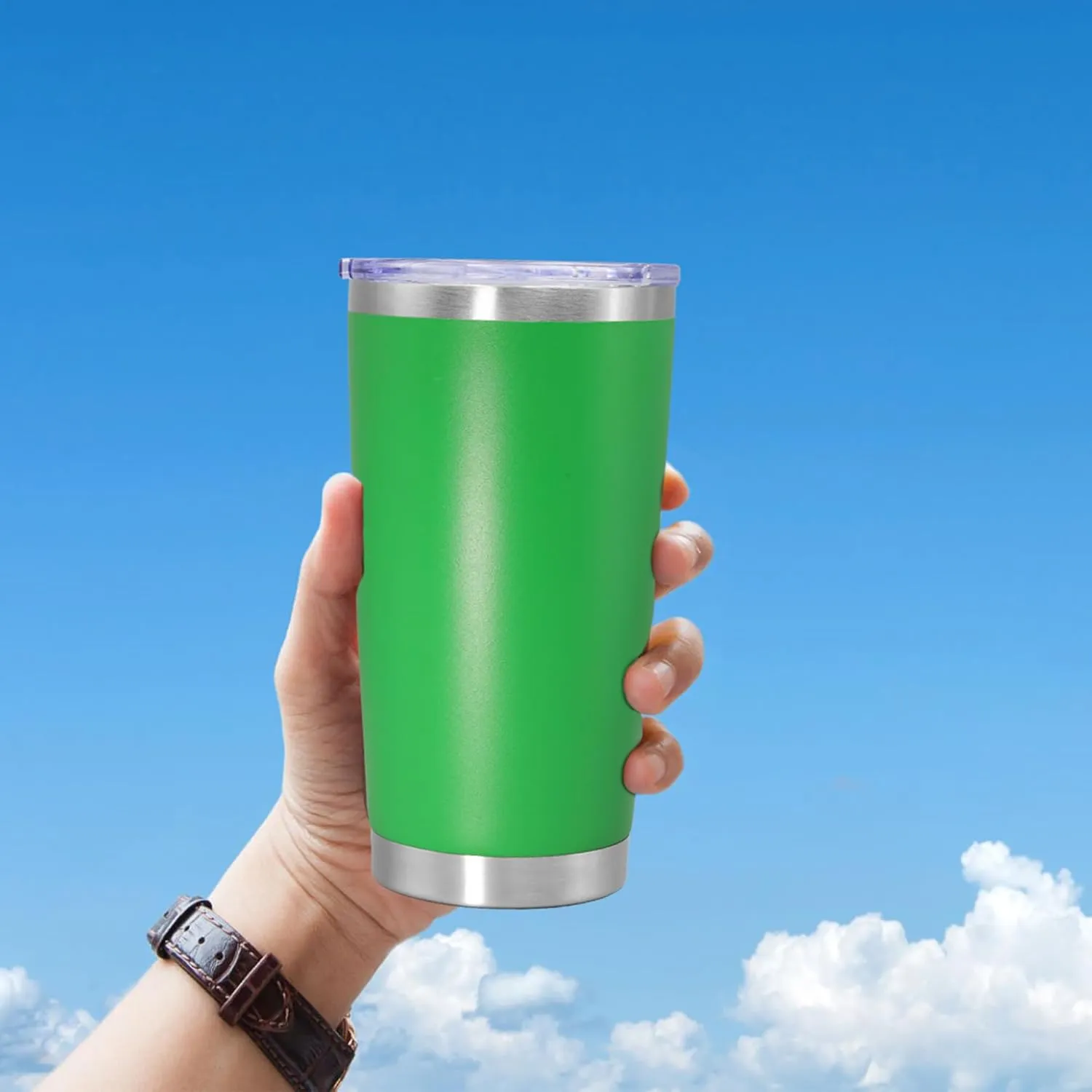 20 oz Tumbler Coffee Tavel Tumblers Bulk with Lid Stainless Steel Double Wall Vacuum Insulated Mug Powder Coated Cups fit Car Cupholder for Hot and Cold - Green, 1Pack