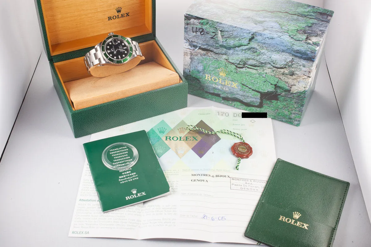 2005 Rolex Mint Green Submariner 16610LV with Box and Papers