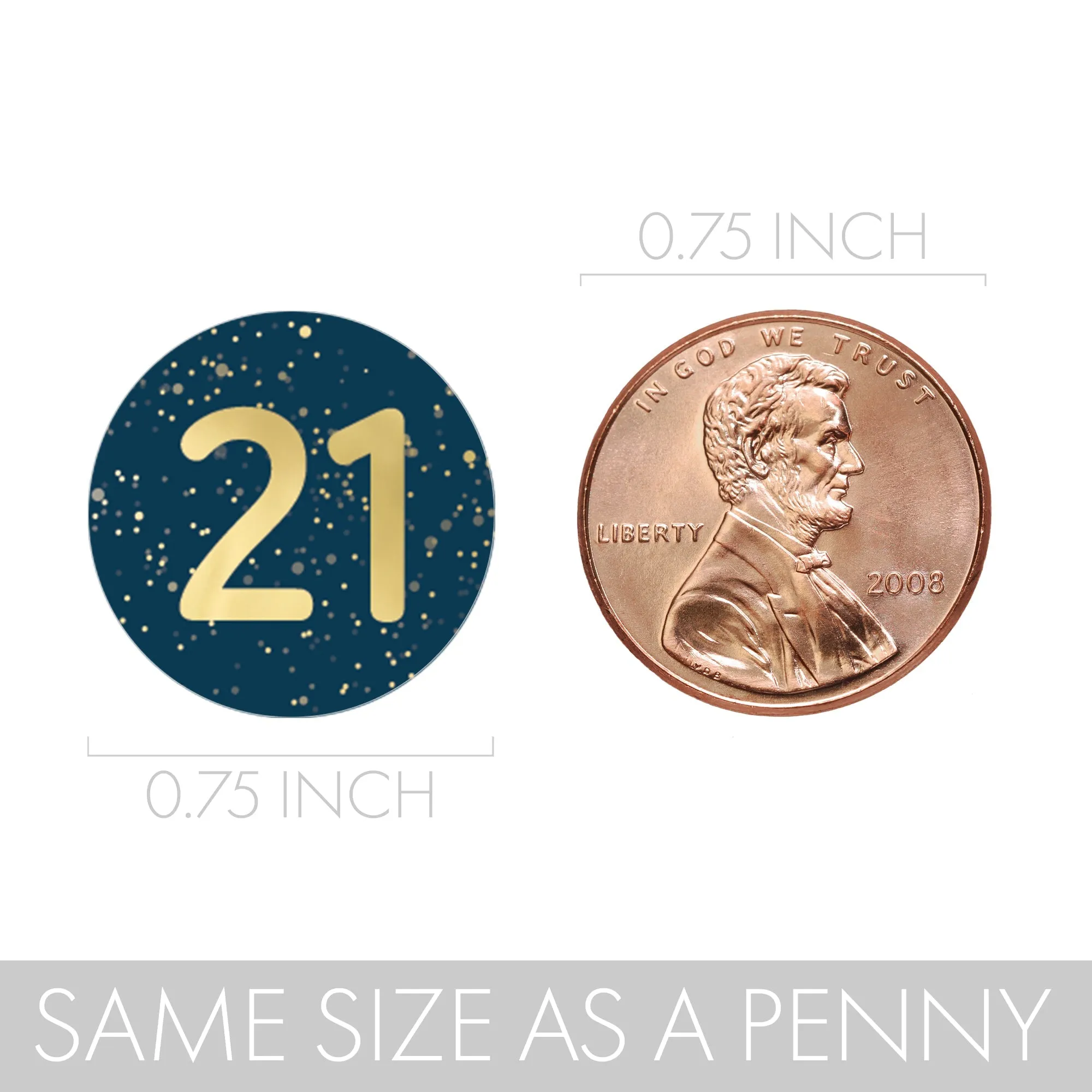 21st Birthday: Navy Blue & Gold - Adult Birthday - Stickers - Fits Hershey's Kisses Candy - 180 Stickers