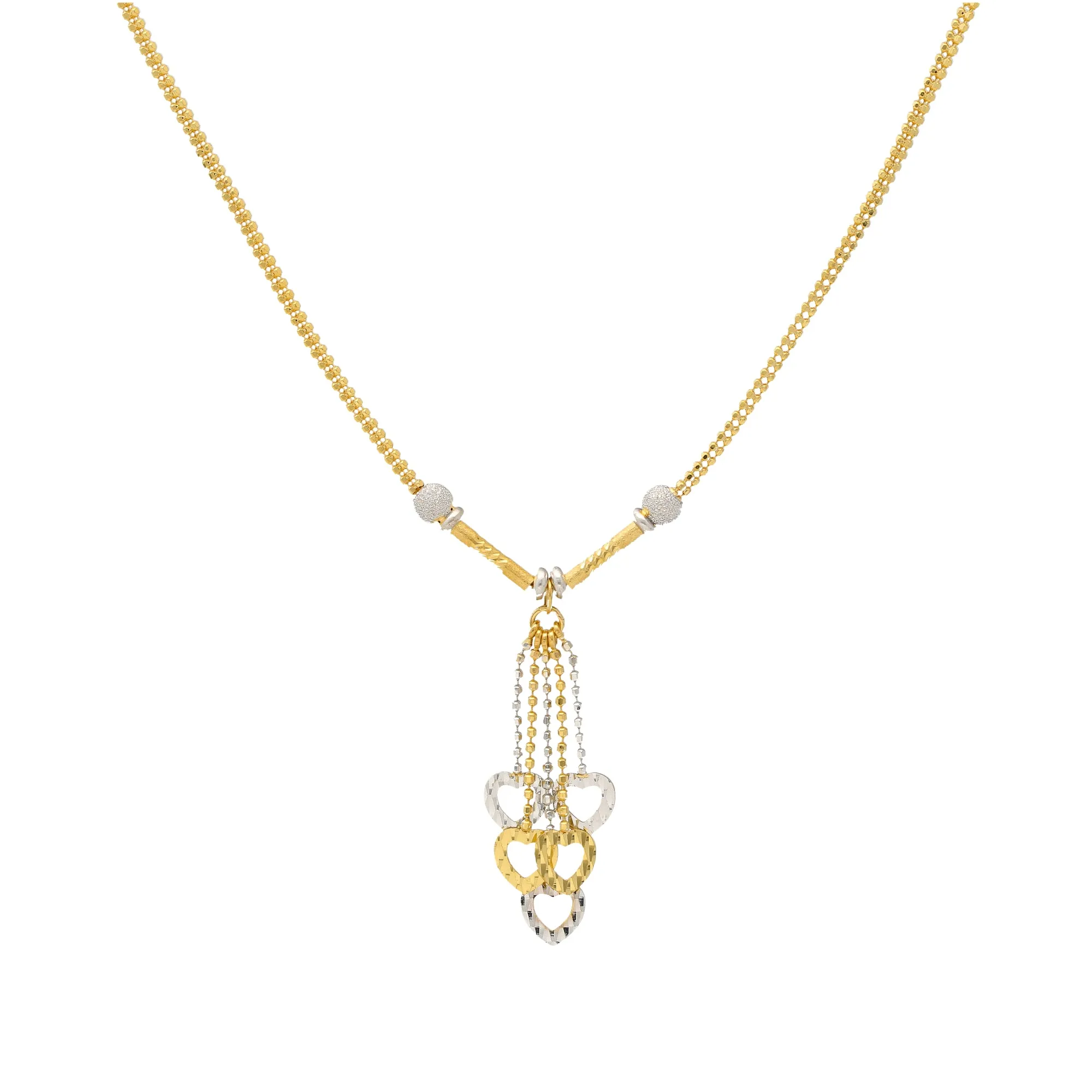 22K Yellow & White Gold Beaded Heart Necklace Set (12.7gm)