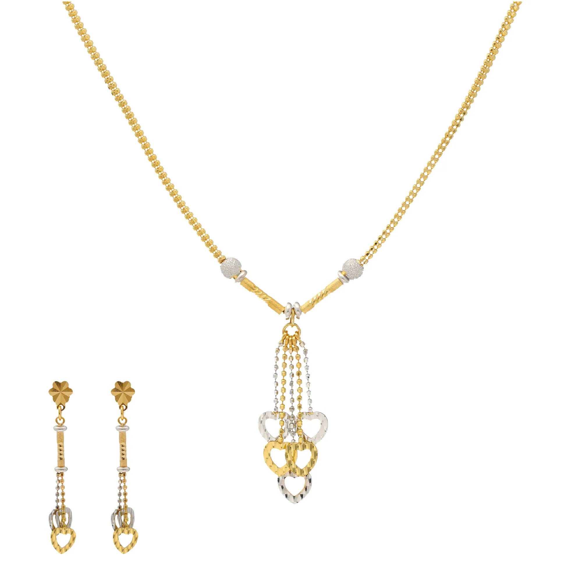 22K Yellow & White Gold Beaded Heart Necklace Set (12.7gm)