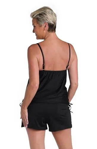 24th & Ocean Women's Standard Side Tie Tankini Swimsuit Top, Black//Solids