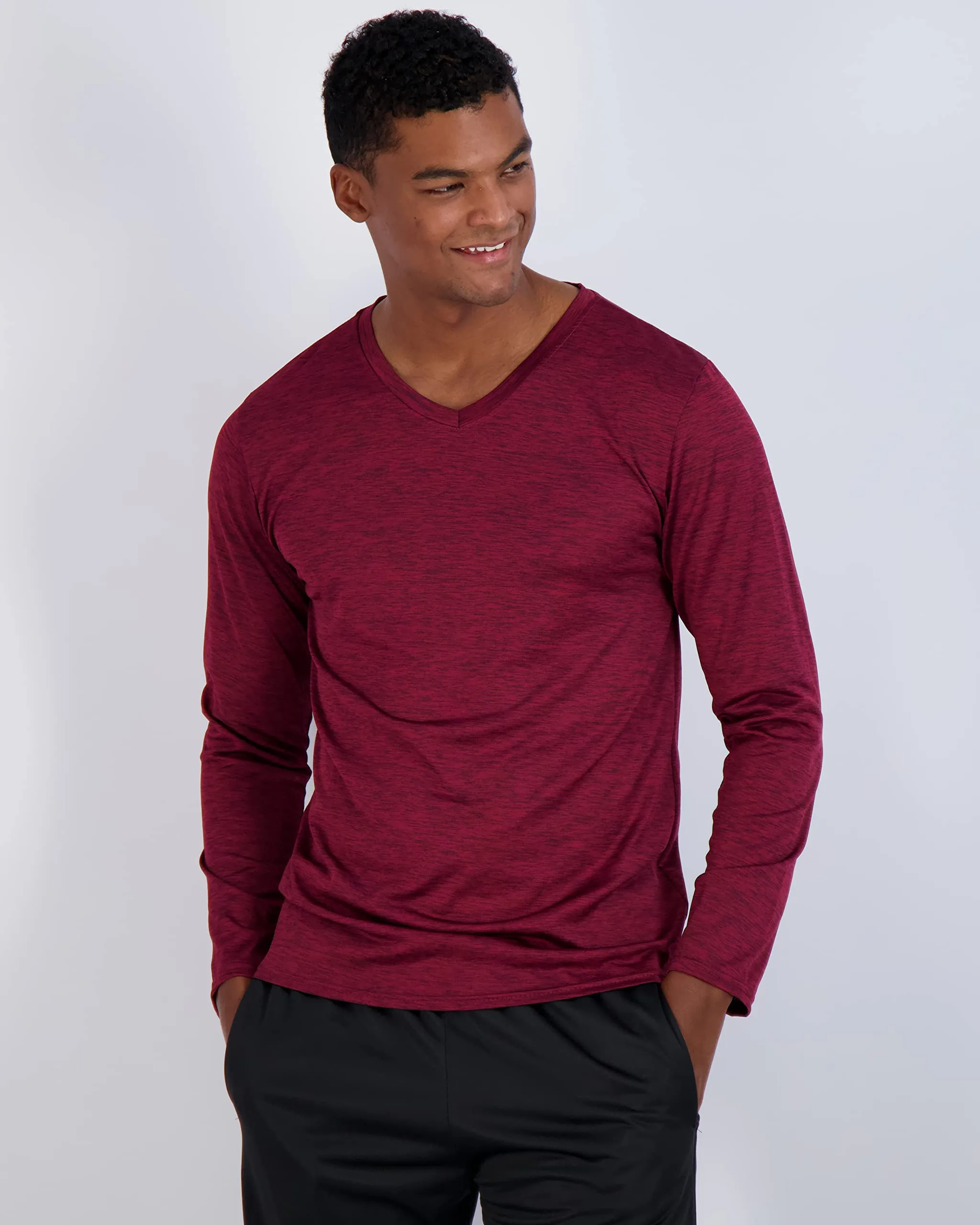 4 Pack Mens Long Sleeve V Neck Shirt Top Shirts for Men T Shirt Tee Workout