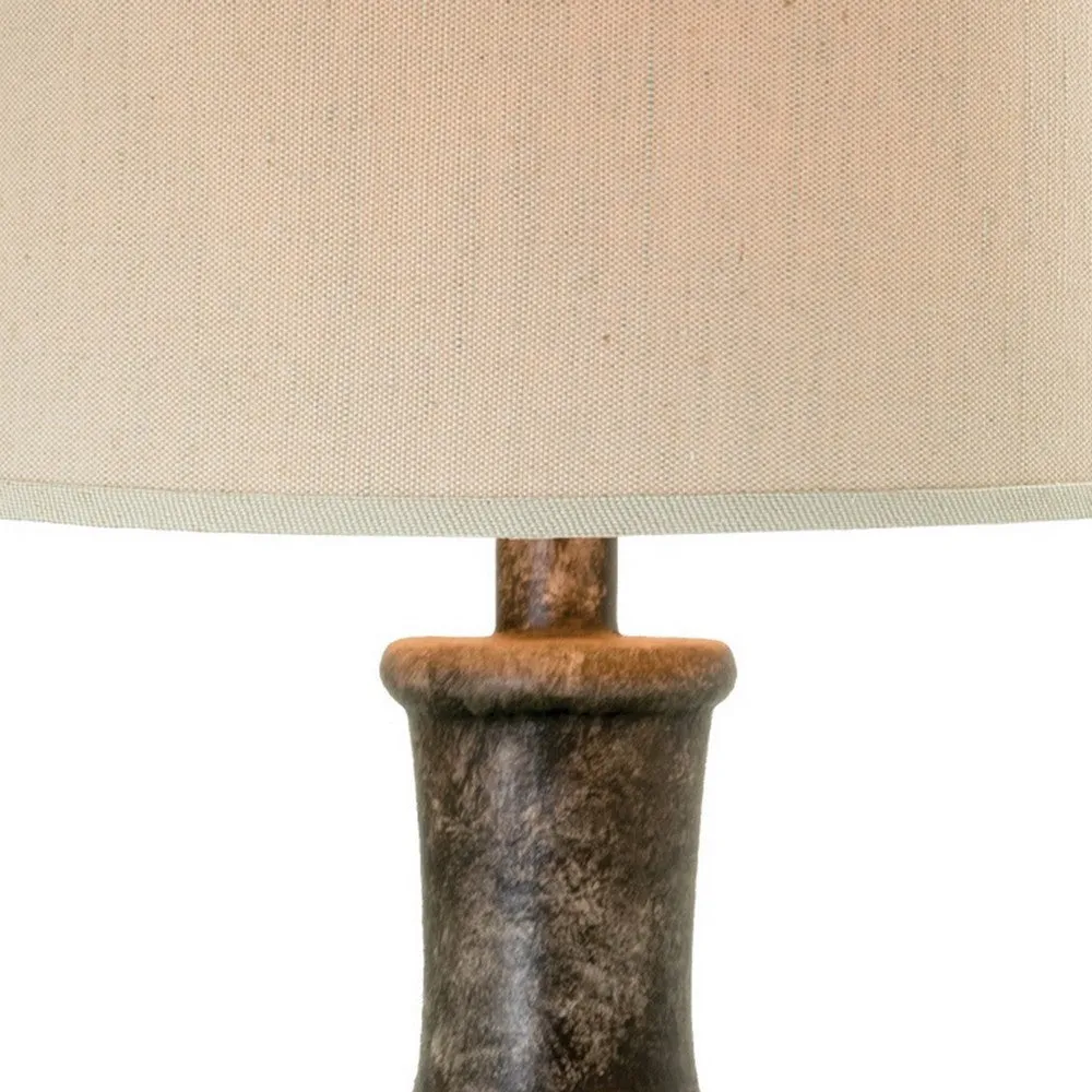 Aine 29 Inch Hydrocal Table Lamp, Drum Shade, Urn Shaped Base, Slate Gray  By Casagear Home