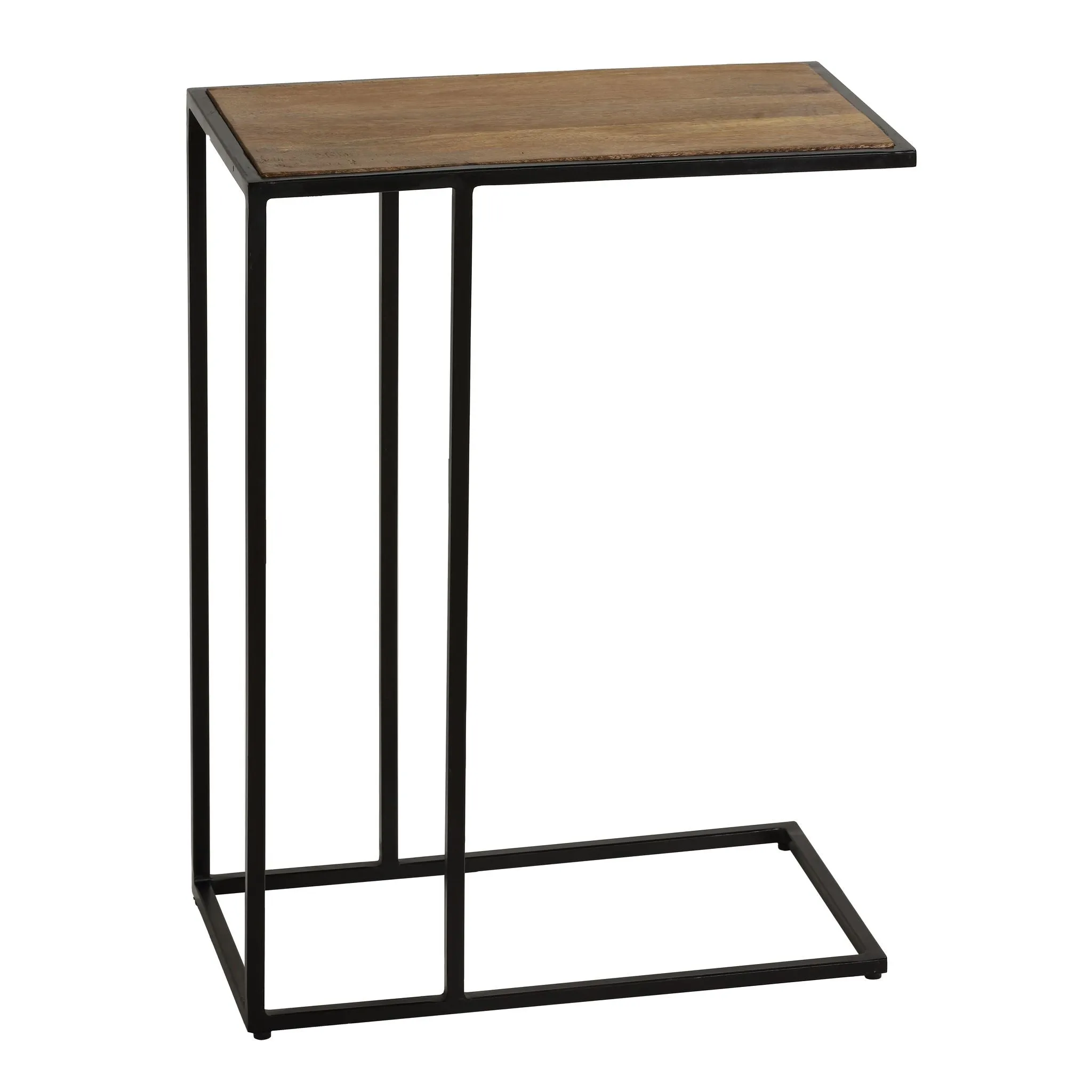 Bare Decor Toronto Accent C-Table in Black Metal and Wooden Top, 18x10