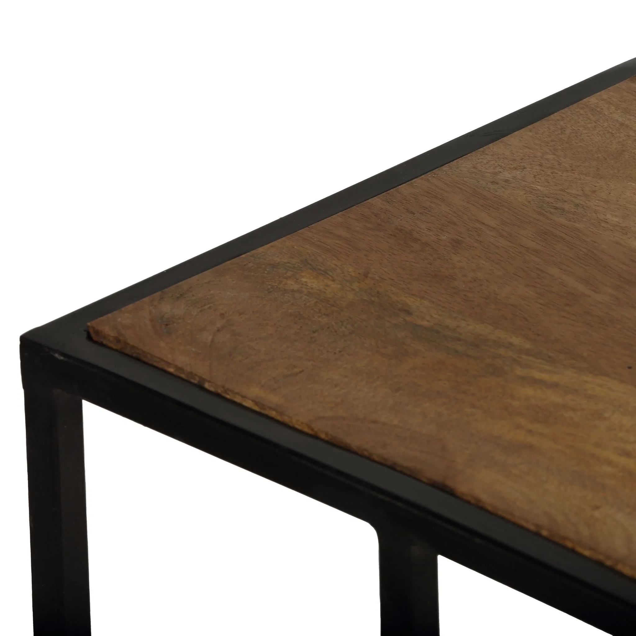Bare Decor Toronto Accent C-Table in Black Metal and Wooden Top, 18x10