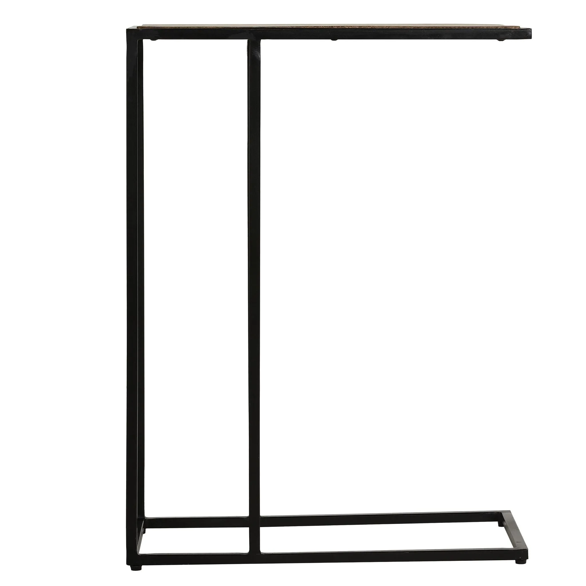 Bare Decor Toronto Accent C-Table in Black Metal and Wooden Top, 18x10