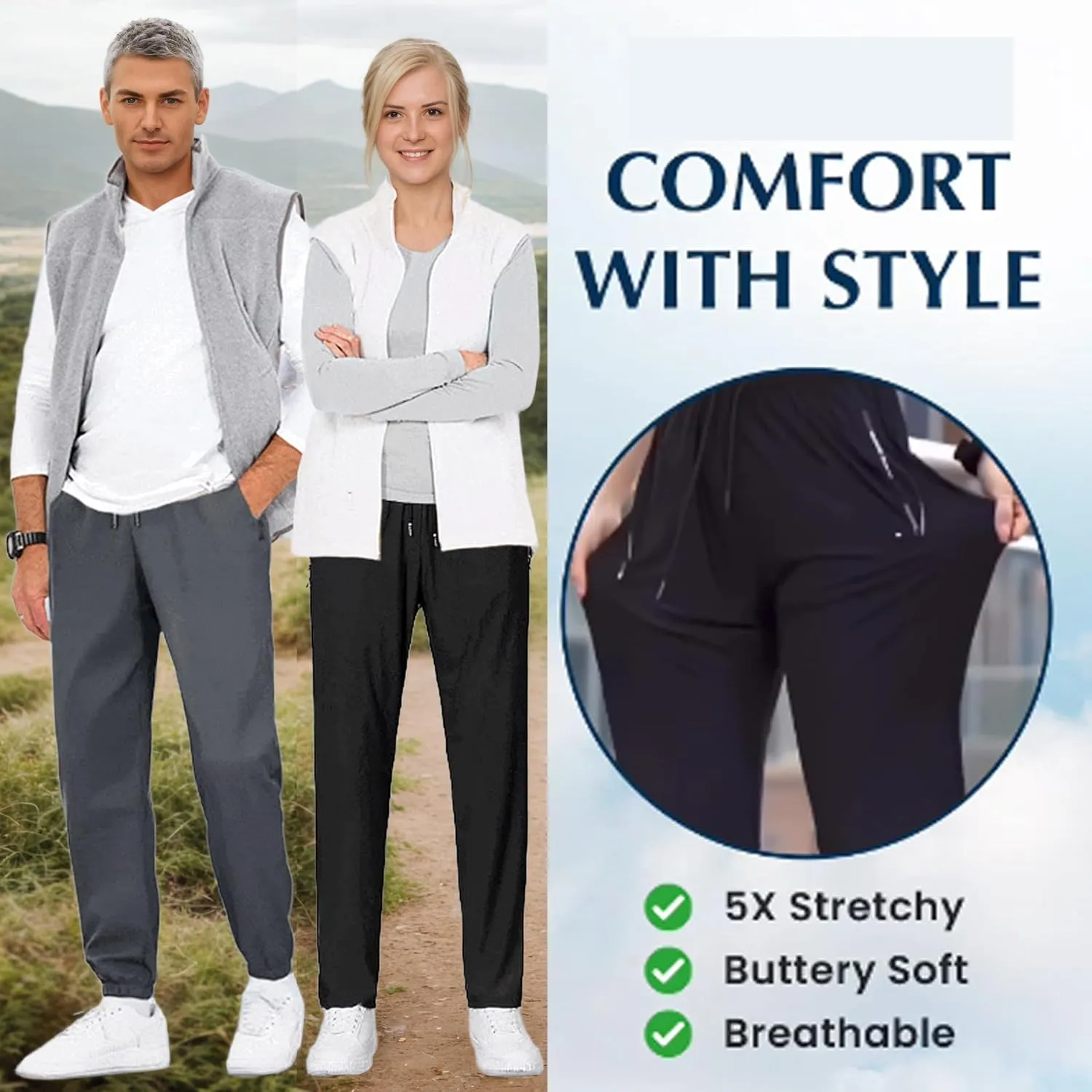 Beeswan Pants for Women Over 50, Blue Chic Comfy Fit Stretchactive - Women's Ultra Stretch Breathable Casual Pants