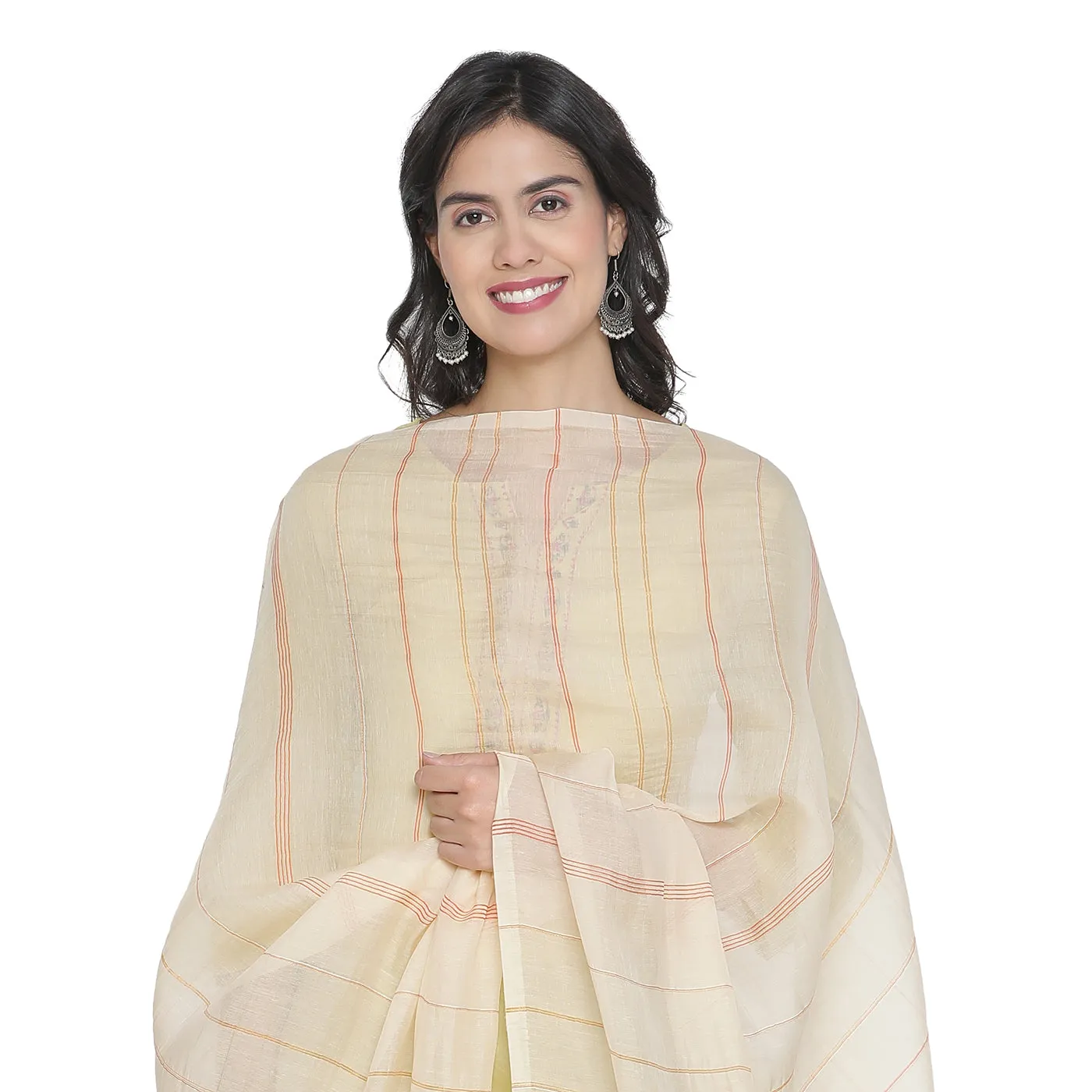 Beige With Rust Striped Dupatta