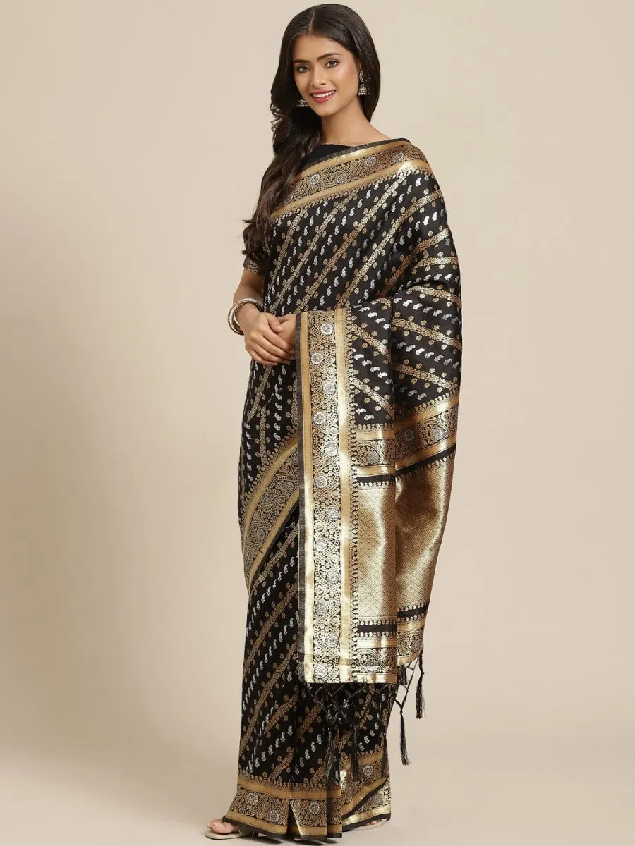 Black and Gold Ethnic Motifs Zari Woven Banarasi Saree