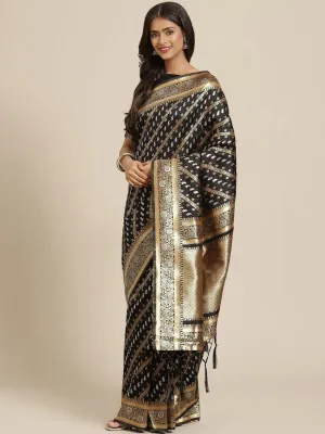Black and Gold Ethnic Motifs Zari Woven Banarasi Saree