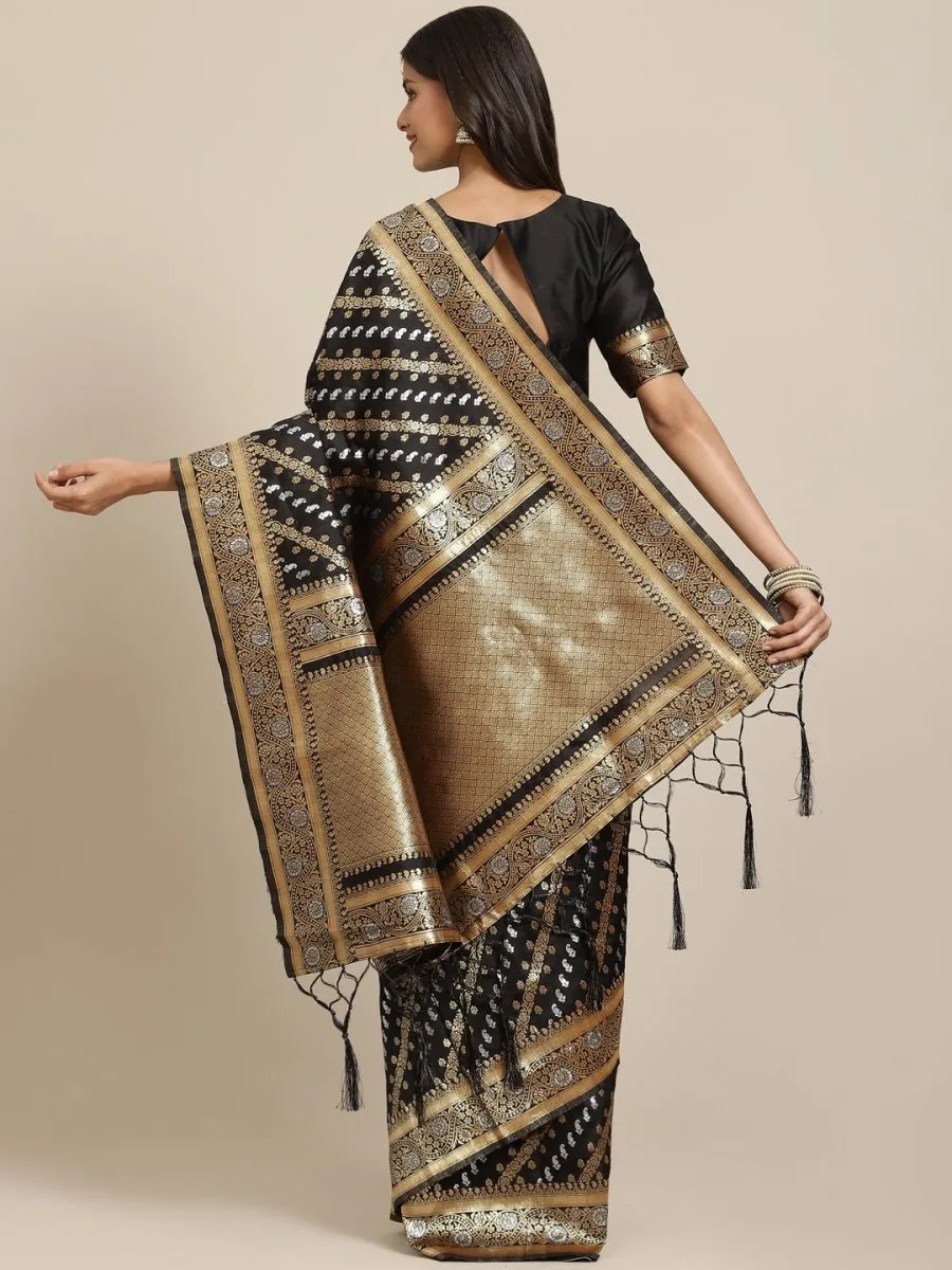 Black and Gold Ethnic Motifs Zari Woven Banarasi Saree