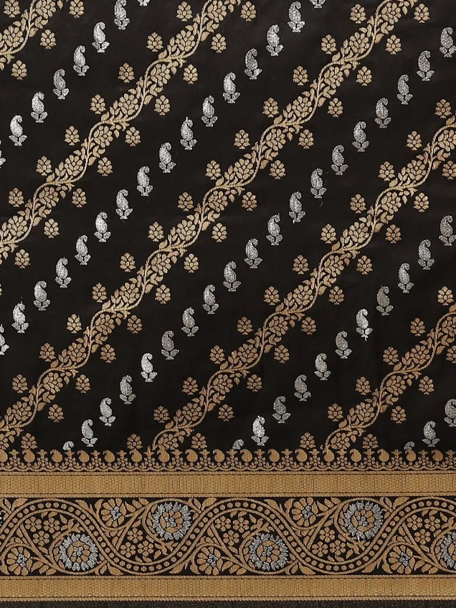 Black and Gold Ethnic Motifs Zari Woven Banarasi Saree
