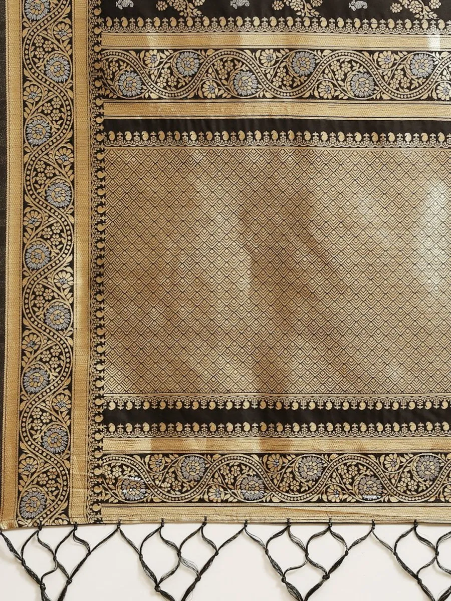 Black and Gold Ethnic Motifs Zari Woven Banarasi Saree