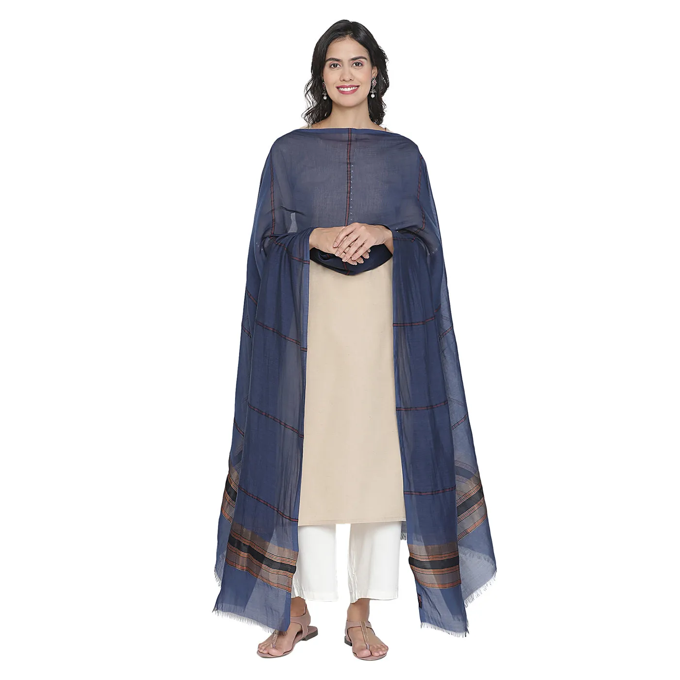 Blue Striped Silk Tencel Dupatta