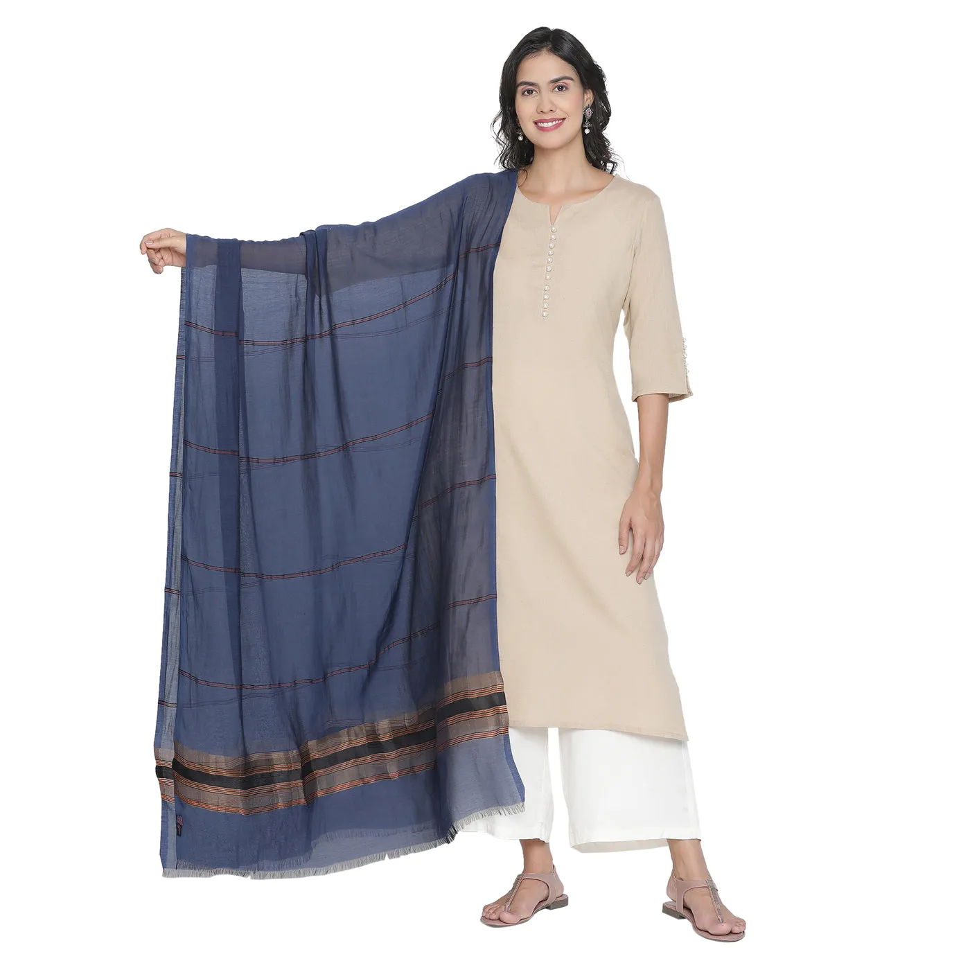 Blue Striped Silk Tencel Dupatta