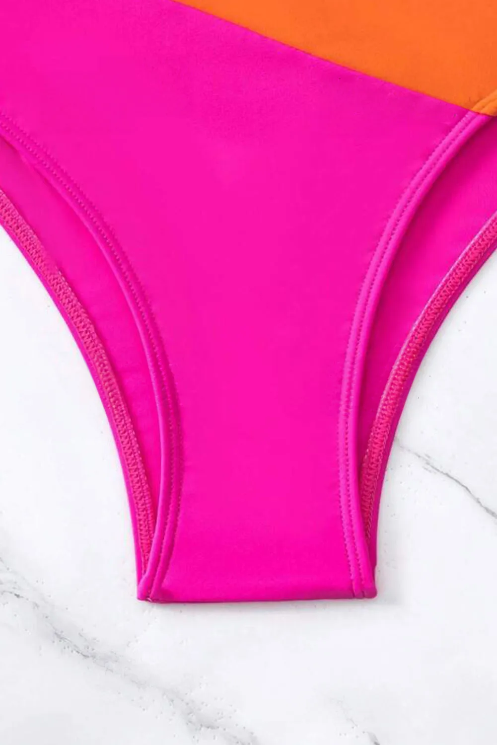 Blue Zone Planet |  Bella's Rose Red 2-tone Patchwork Twist Bikini High Waist Swimsuit