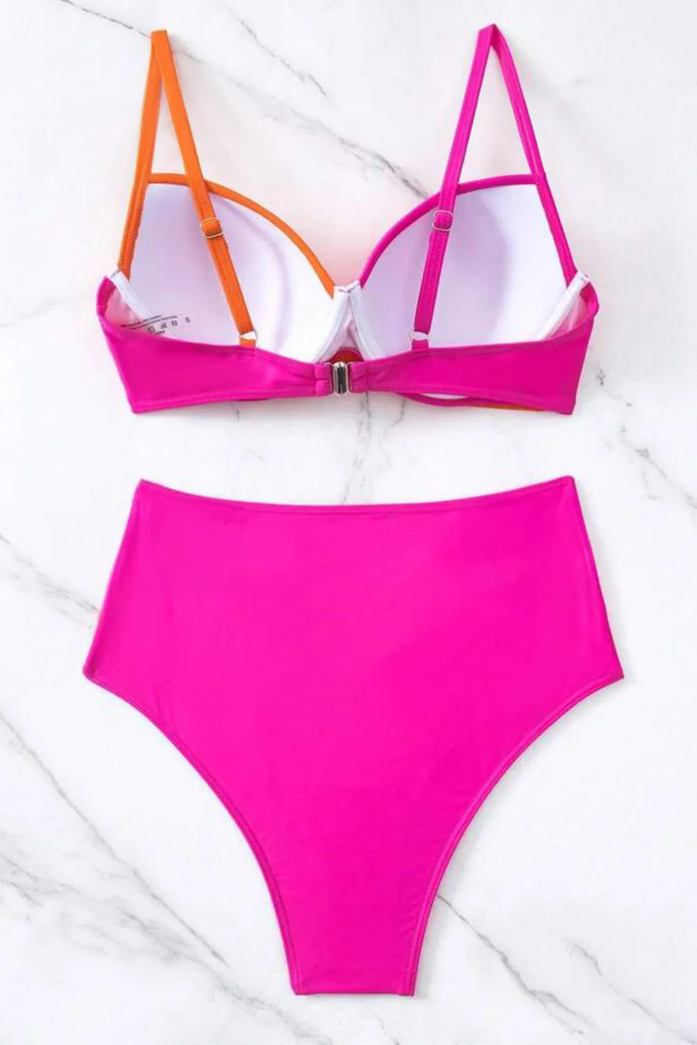 Blue Zone Planet |  Bella's Rose Red 2-tone Patchwork Twist Bikini High Waist Swimsuit