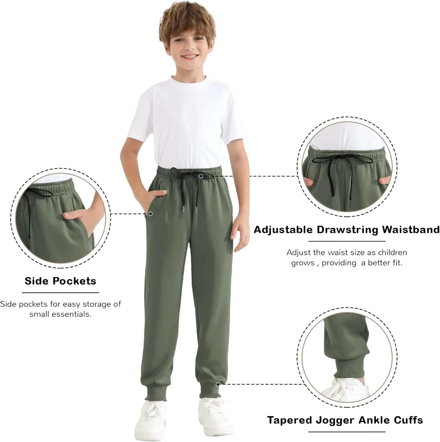 Boys Jogger Sweatpants 3-16 Years Tapered Leg Lightweight Athletic Track Pants for Kids Youth