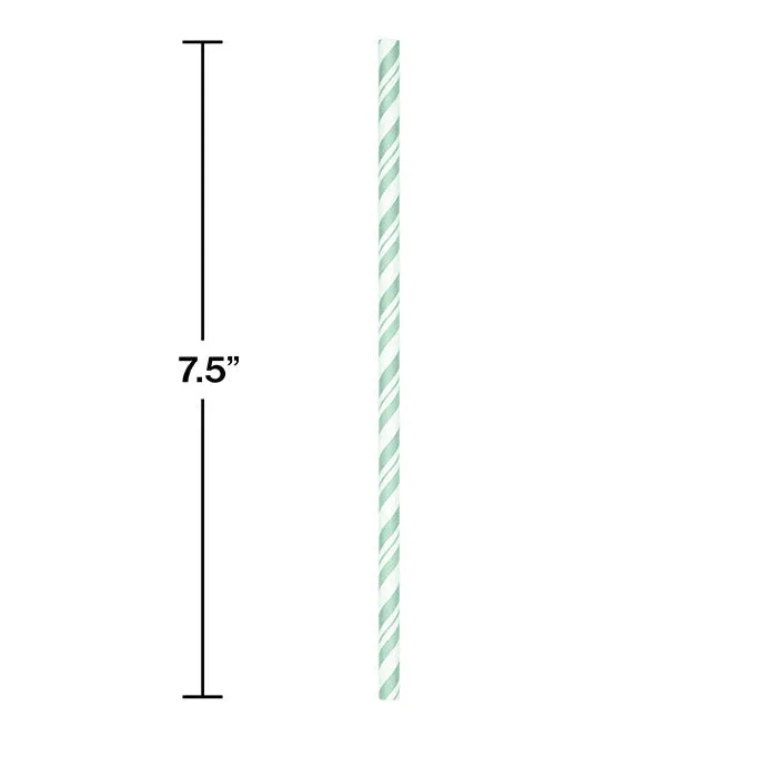 Bulk Mint Green and White Striped Flex Paper Straws (144 per Case)