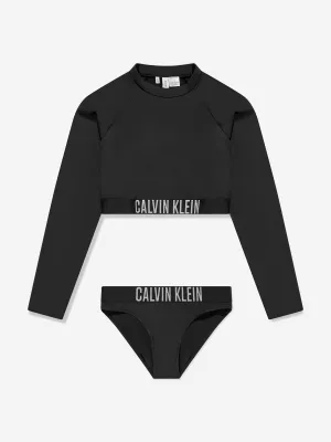 Calvin Klein Girls Rashguard Bikini Set in Black