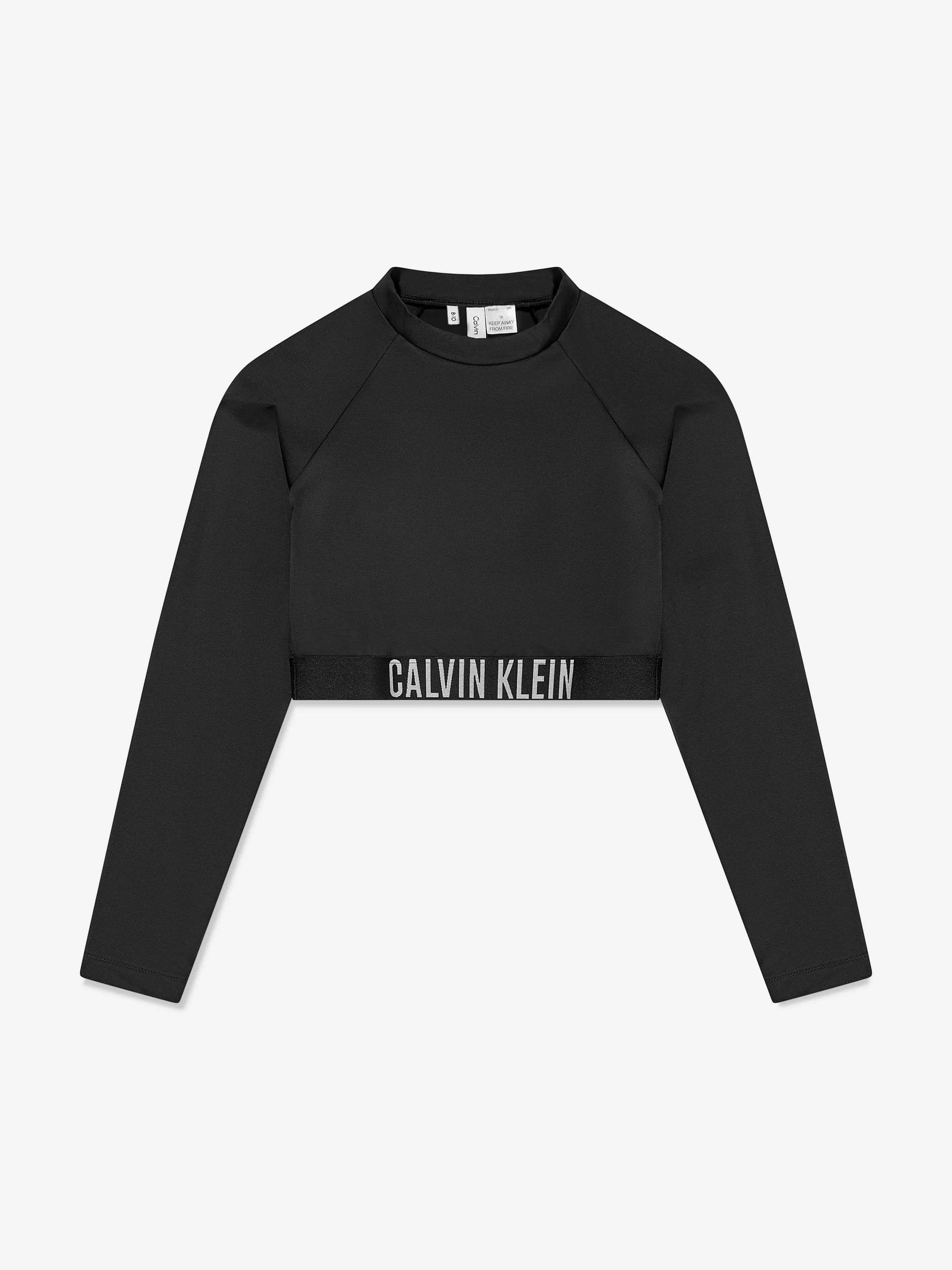 Calvin Klein Girls Rashguard Bikini Set in Black