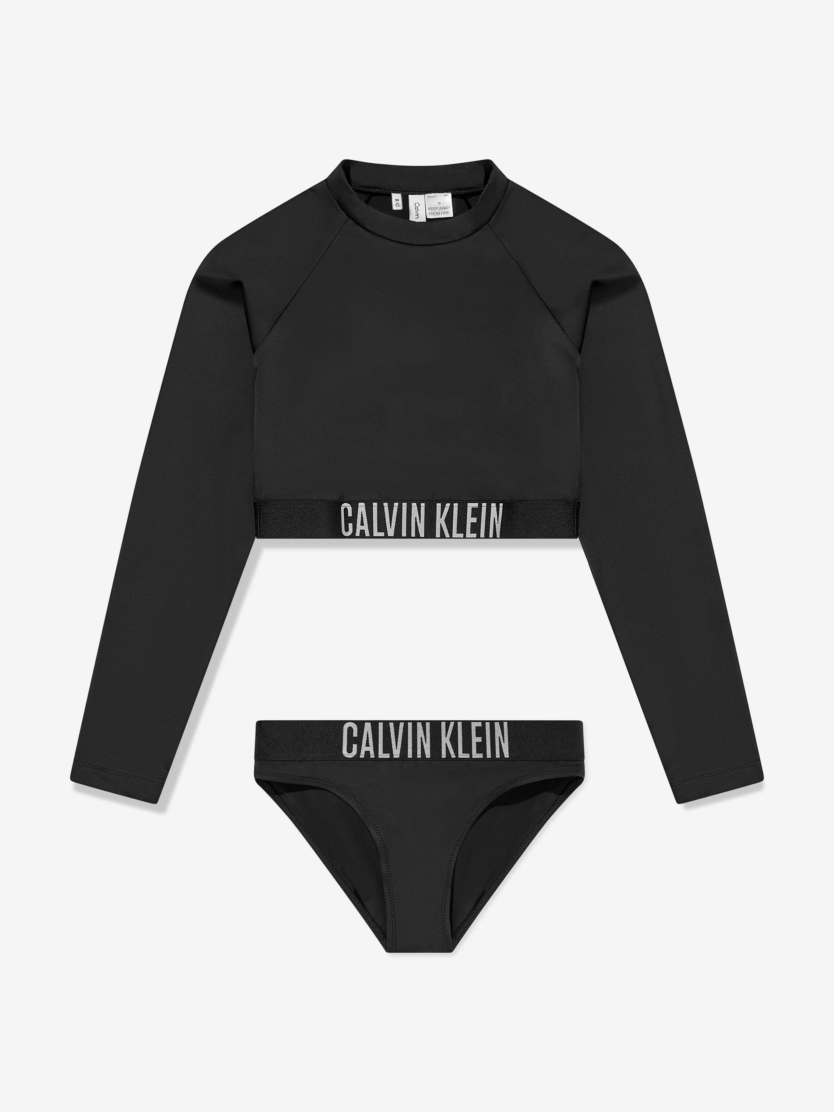 Calvin Klein Girls Rashguard Bikini Set in Black
