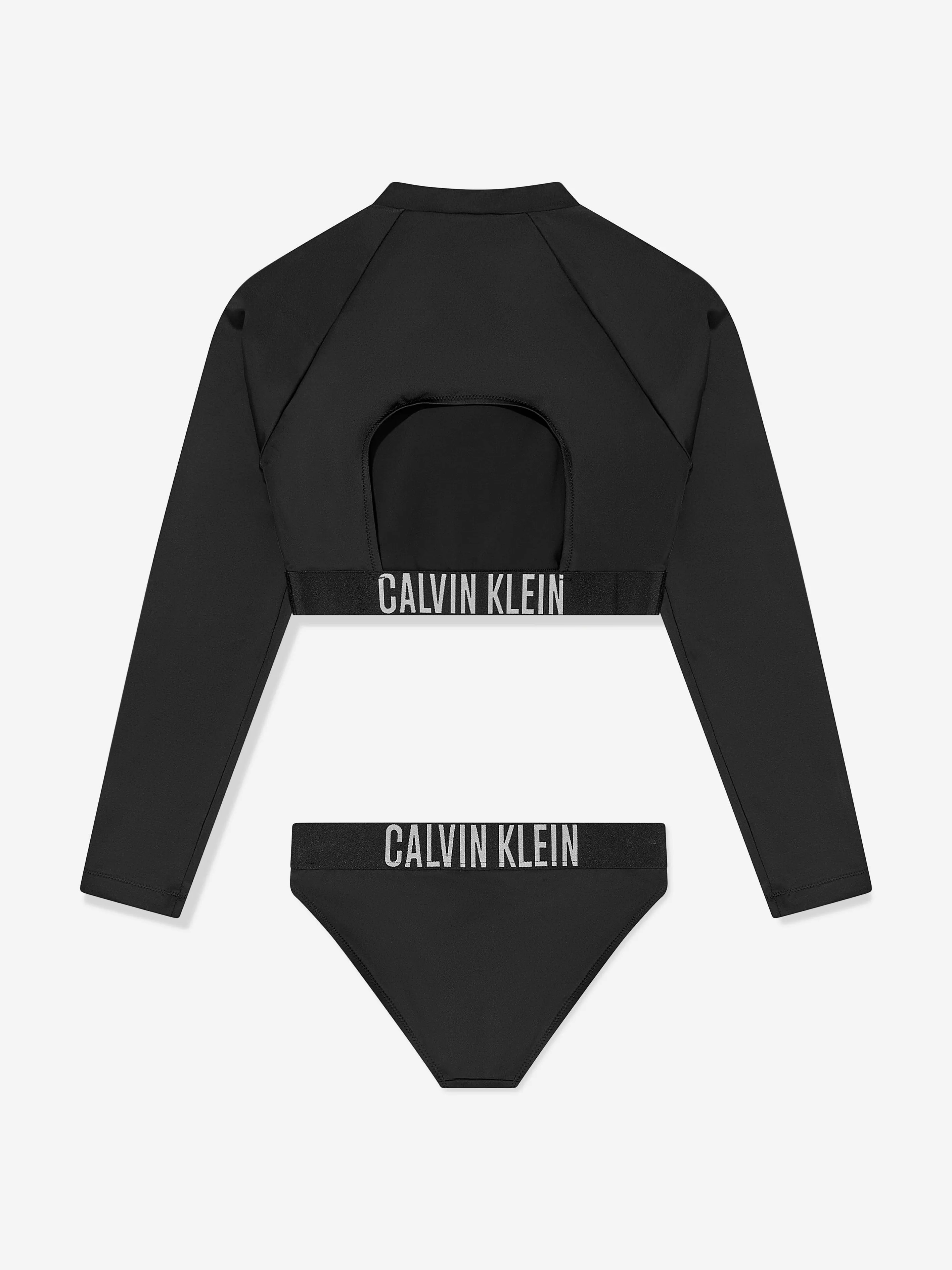 Calvin Klein Girls Rashguard Bikini Set in Black