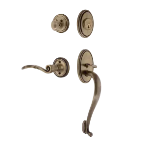 Classic Handleset with S-Grip and Classic Rosette with Swan Lever in Antique Brass