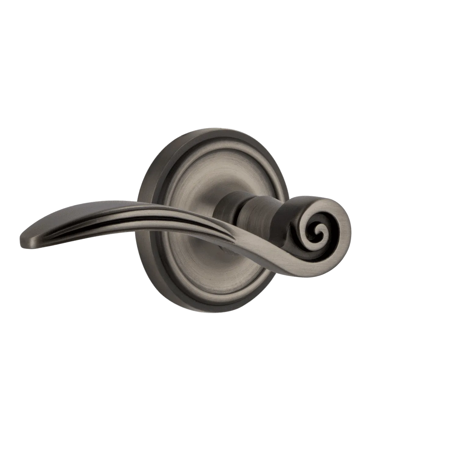 Classic Rosette with Swan Lever in Antique Pewter