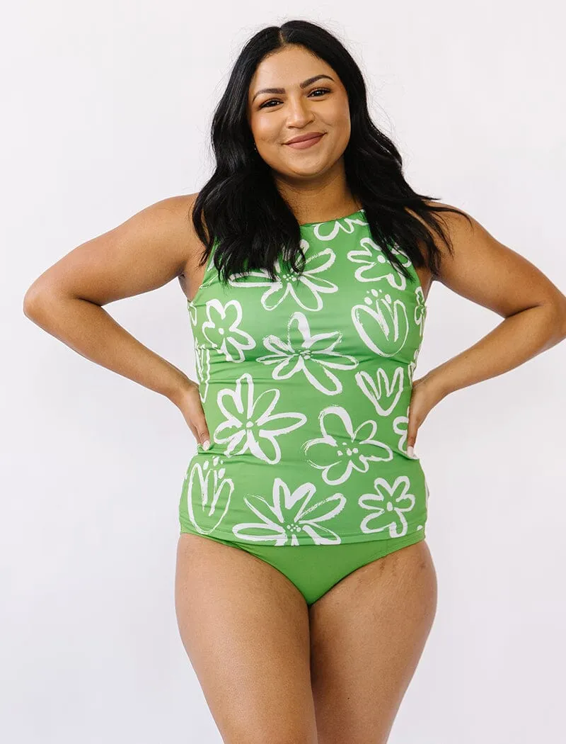 Clover Floral Boat-Neck Tankini Top