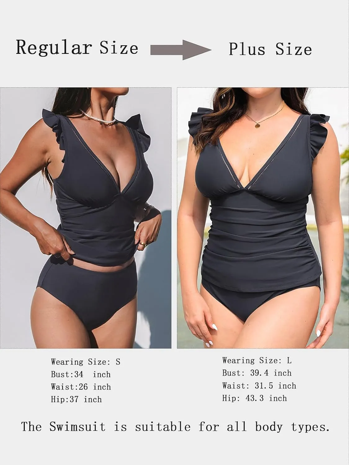 CUPSHE Women's Tankini Sets Two Piece Swimsuit V Neck Ruffled Ruched Tummy Control Ladder Trim (XS-4XL)