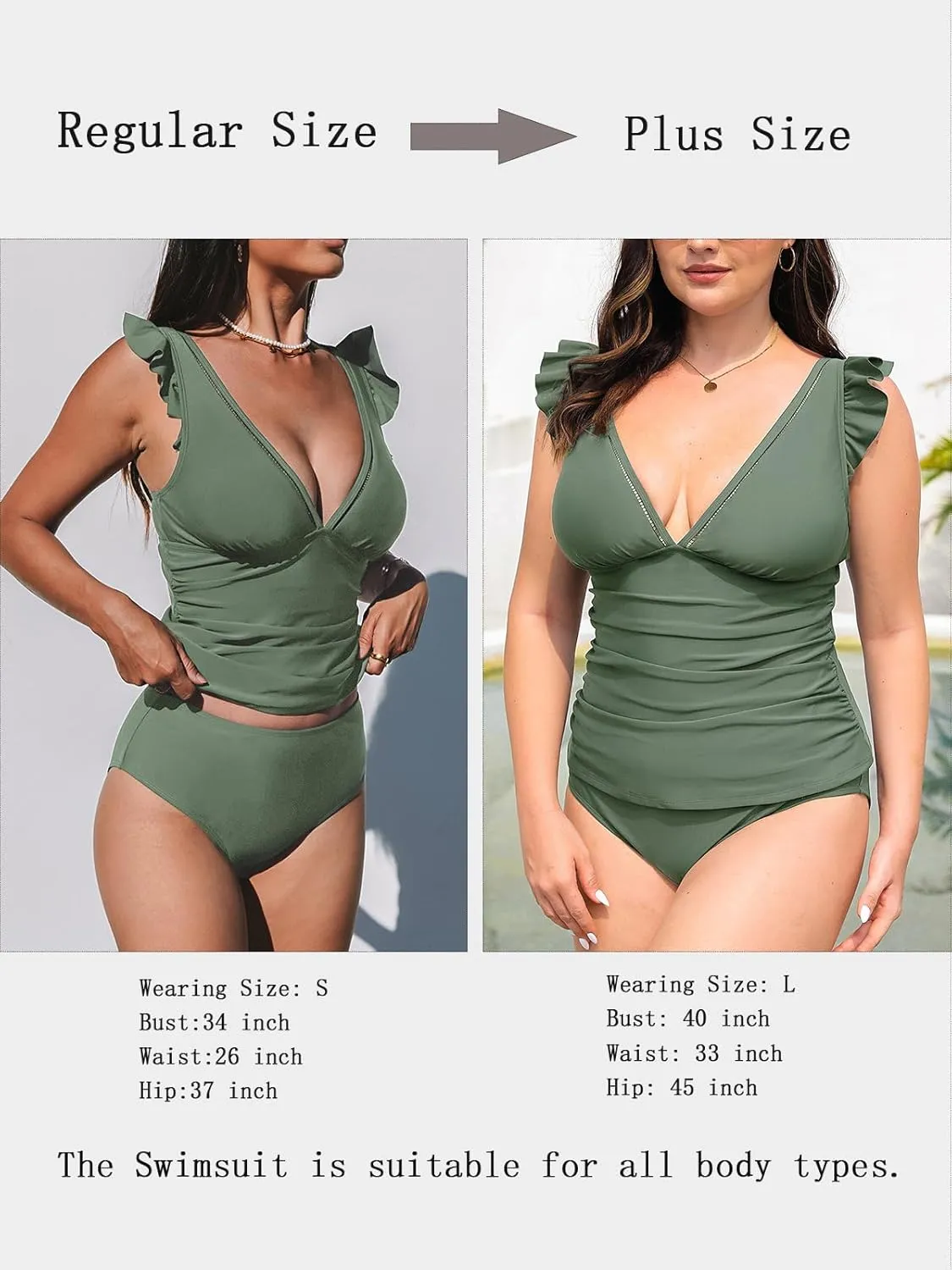 CUPSHE Women's Tankini Sets Two Piece Swimsuit V Neck Ruffled Ruched Tummy Control Ladder Trim (XS-4XL)