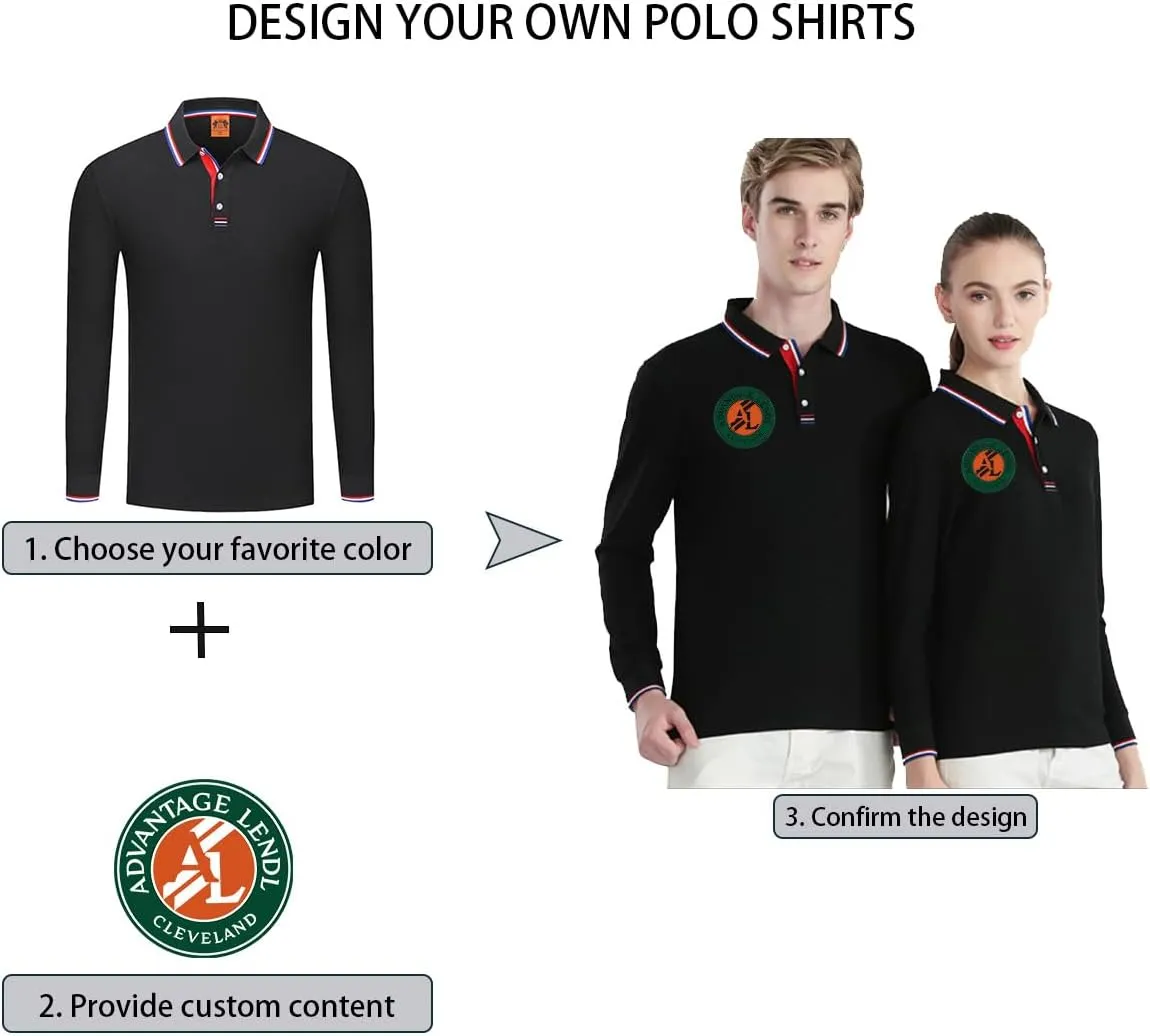 Custom Polo Shirts Design Your Own Personalized Long Sleeve Polo Shirt Customized with Logo/Text/Image(Dark Blue, XL)