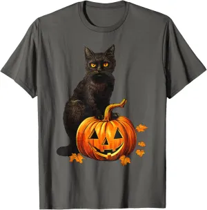 Cute Black Cat Halloween Costume Pumpkin For Men Women Kids T-Shirt