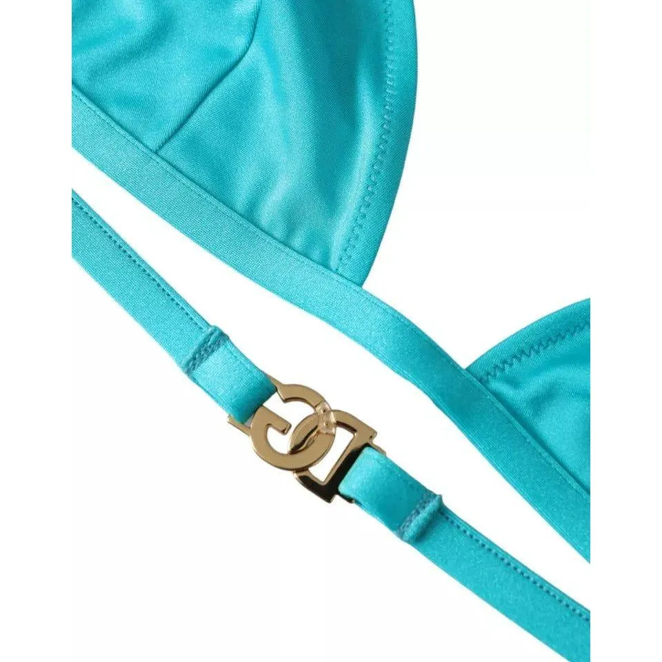 Dolce & Gabbana Blue Green Halter DG Logo Swimwear Beachwear Bikini Top