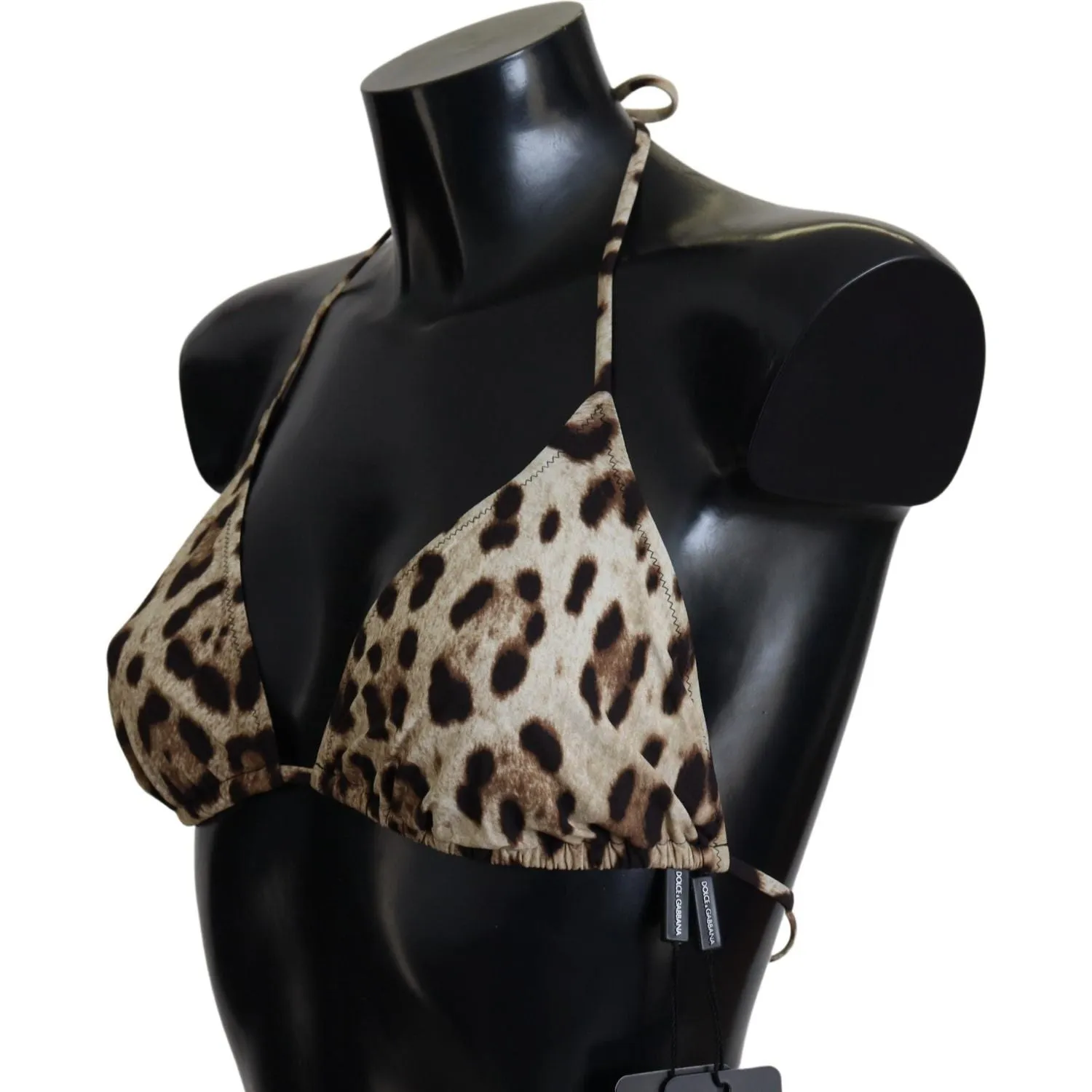 Dolce & Gabbana Brown Leopard Halter Beachwear Swimwear Bikini Top