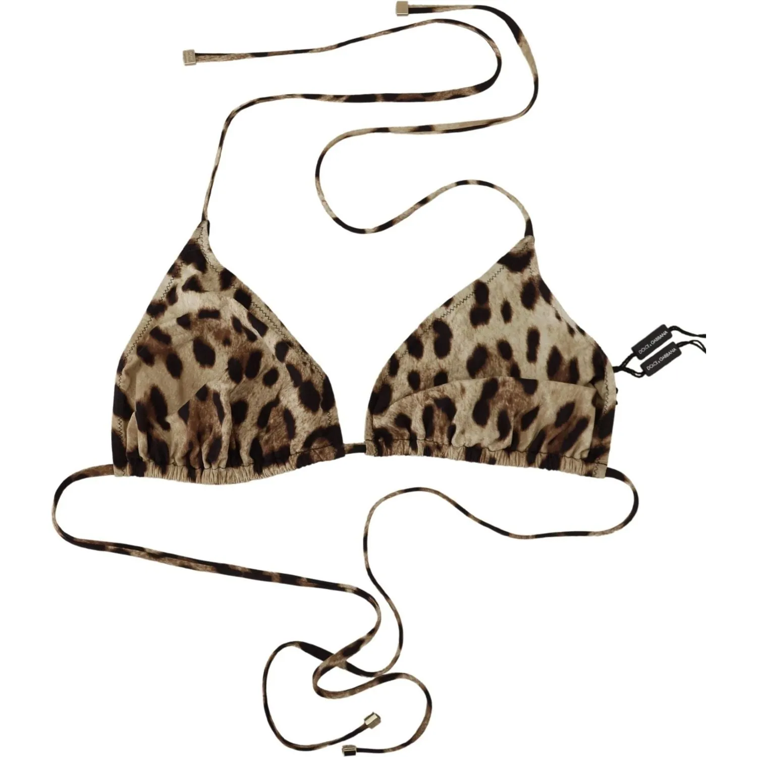 Dolce & Gabbana Brown Leopard Halter Beachwear Swimwear Bikini Top