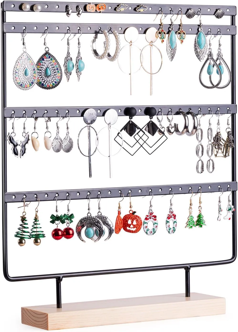 Earring Holder Organizer, Earring Display Stands for vendors, 4-Tier Earring Rack with 88 Holes (Black)