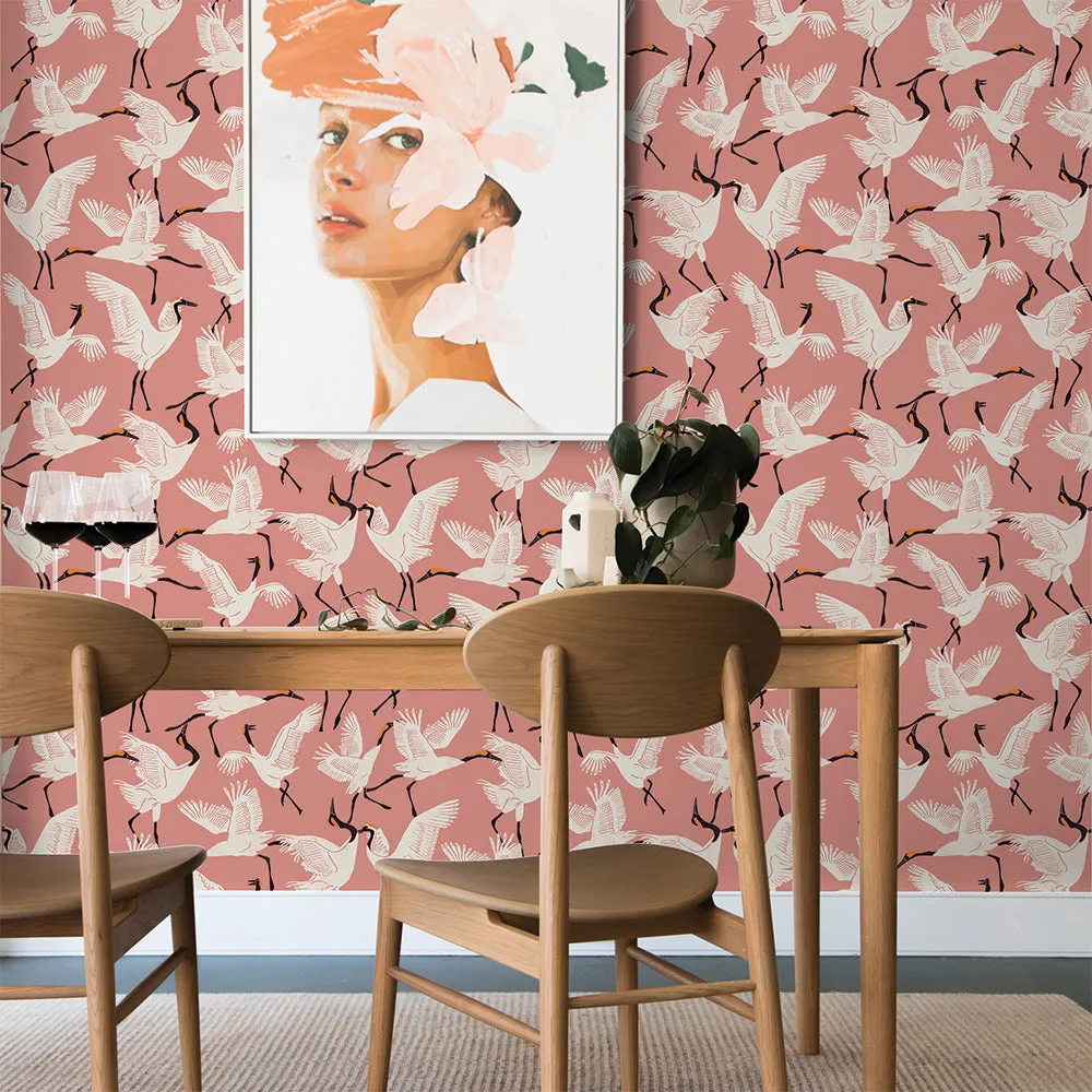 Family of Cranes Peel and Stick Wallpaper By Novogratz