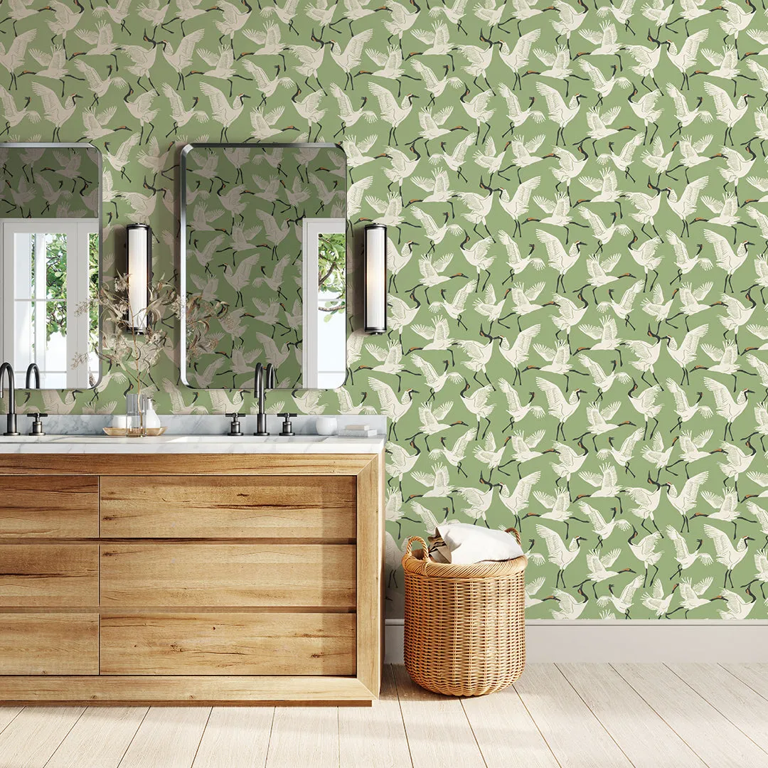 Family of Cranes Peel and Stick Wallpaper By Novogratz