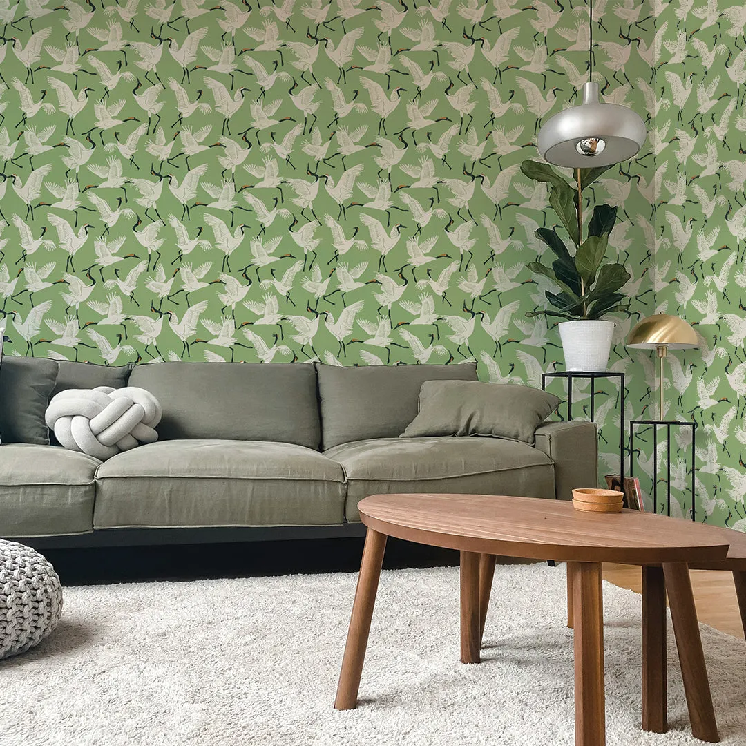 Family of Cranes Peel and Stick Wallpaper By Novogratz