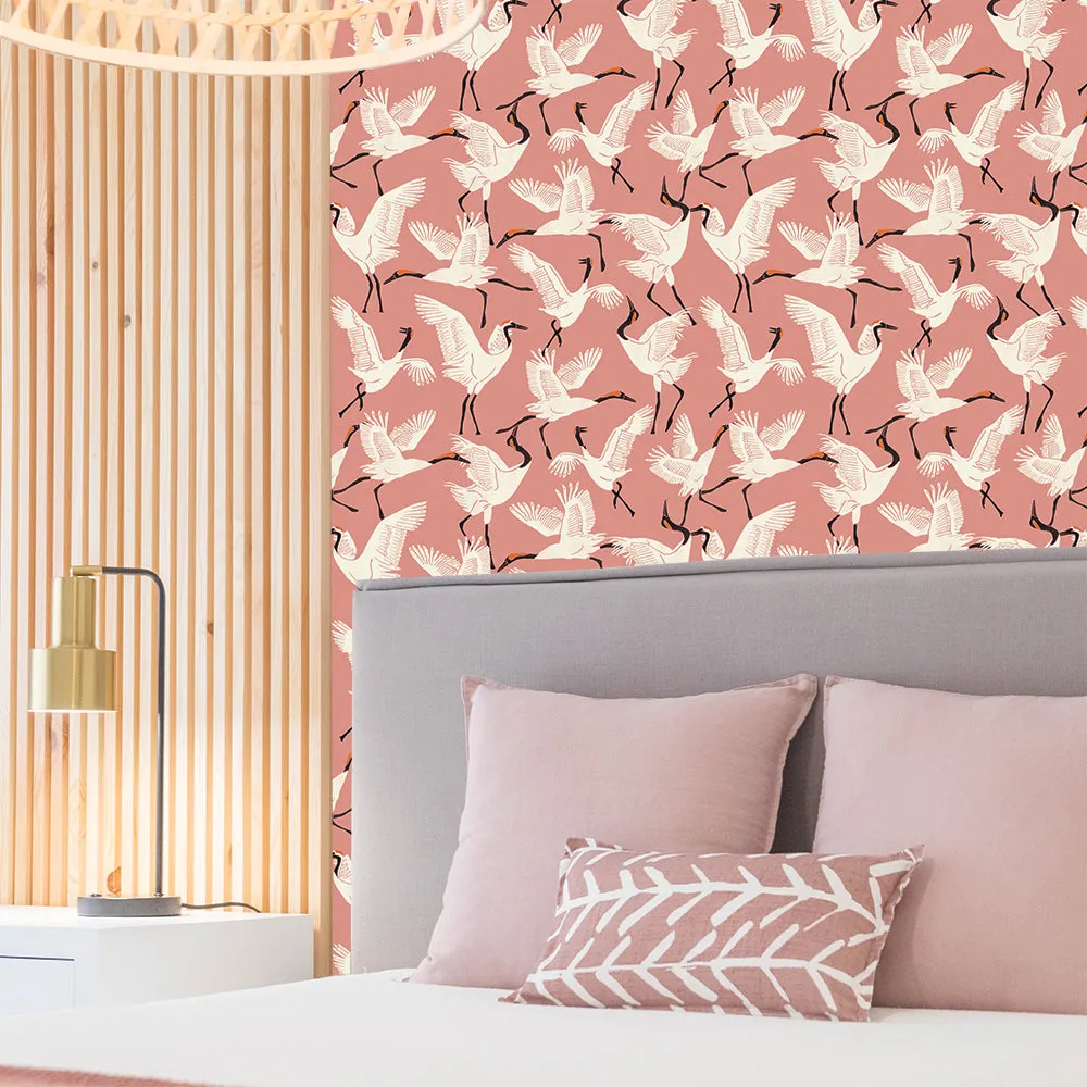 Family of Cranes Peel and Stick Wallpaper By Novogratz