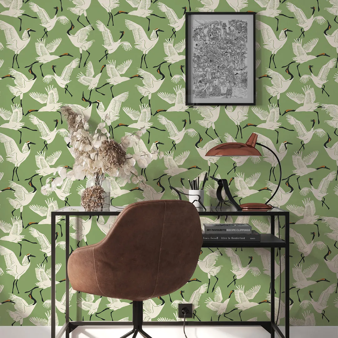 Family of Cranes Peel and Stick Wallpaper By Novogratz