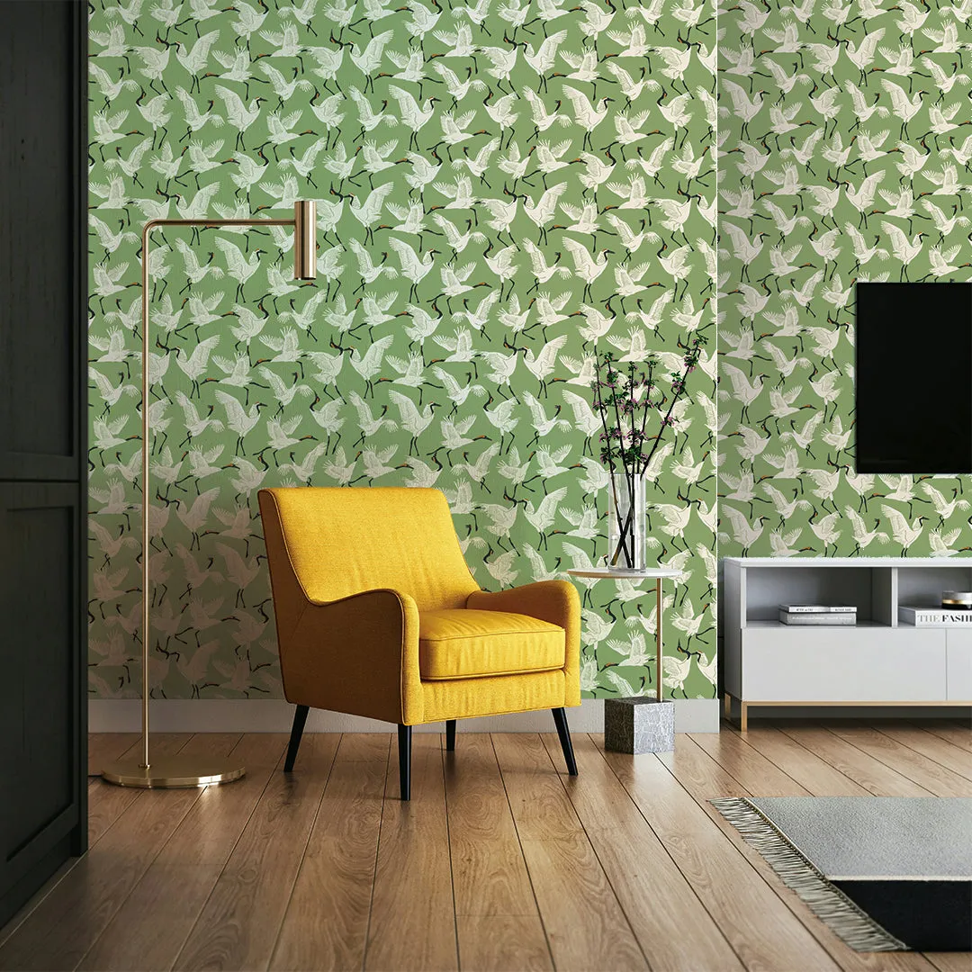 Family of Cranes Peel and Stick Wallpaper By Novogratz
