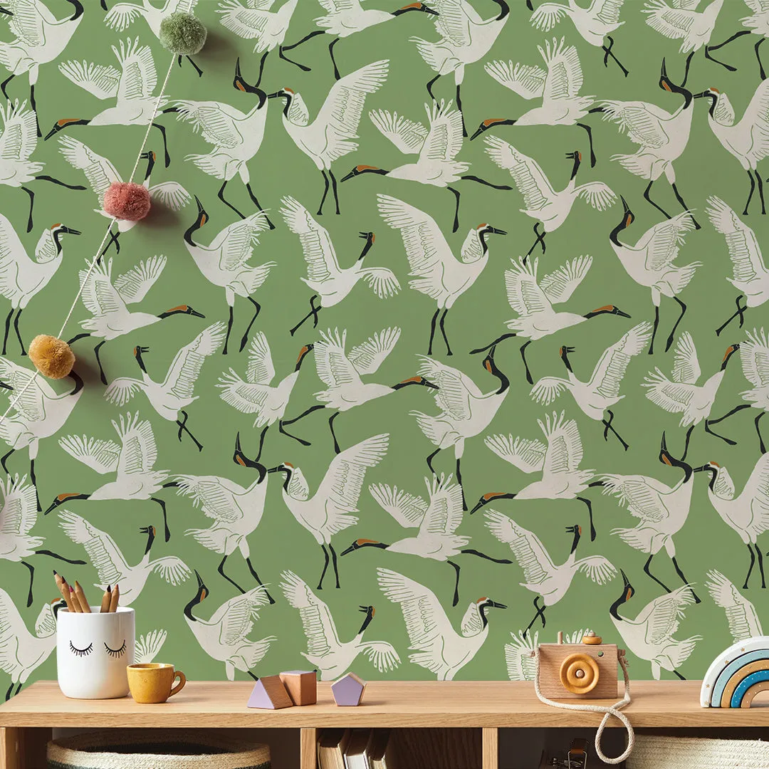 Family of Cranes Peel and Stick Wallpaper By Novogratz