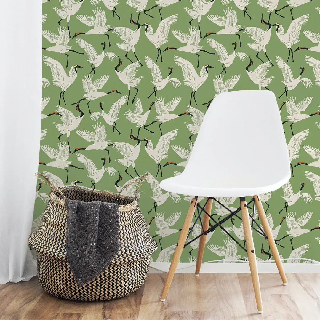 Family of Cranes Peel and Stick Wallpaper By Novogratz
