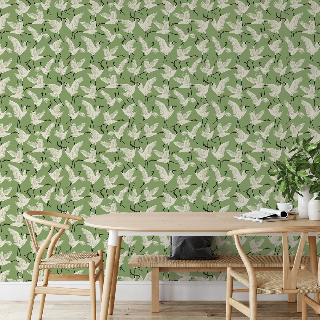 Family of Cranes Peel and Stick Wallpaper By Novogratz
