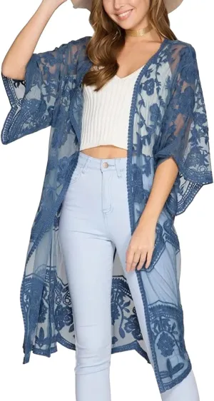 FaroDor Women Lace Long Flowy Kimono Cardigan Boho Style Beach Open Cover Ups