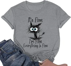 Fine Funny Cat Printed Women's Short Sleeve T-Shirt